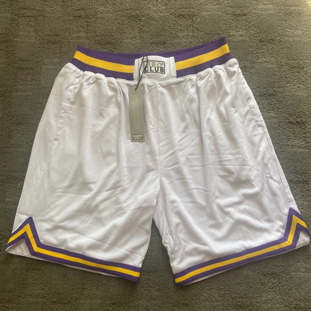Pro Club 2XL Classic Basketball Shorts White Purple